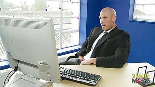 Bald dude fucking a blond secretary in the office