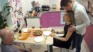 Cuckold, Sexy Cutie Wife in threesome Sex With Lover & Husband