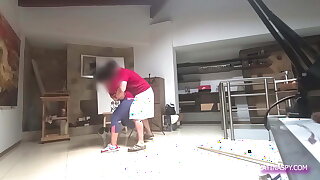MILF with huge ass takes off pants in the bathroom